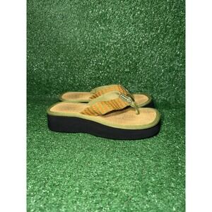 Reef Platform Sandals Womens Size 8 Green Orange Braided Wedge Beach Slides